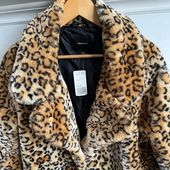 π NWT Leopard FOREVER 21 Gorgeous SOFT Fluffy FAUX FUR Baddie COAT Jacket 3X - Picture 5 of 16